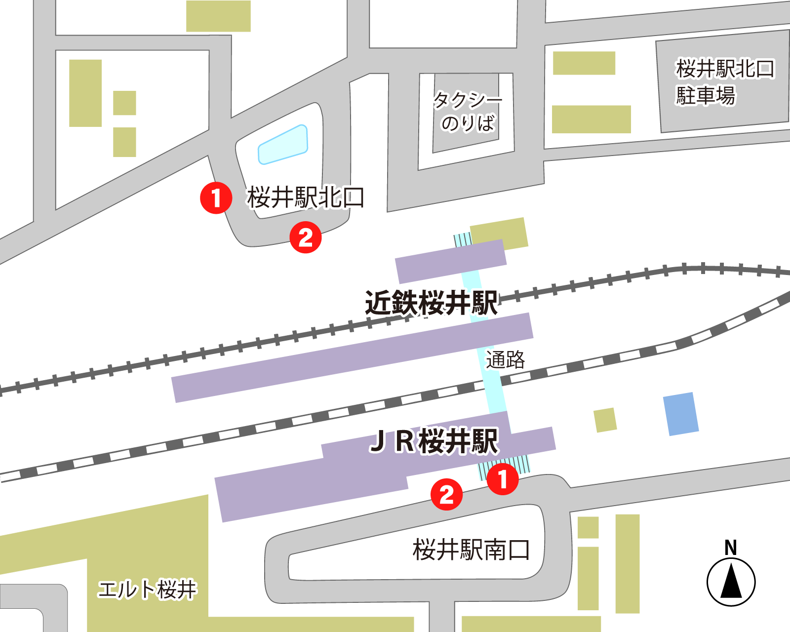 桜井駅（北口・南口） 乗り場の地図