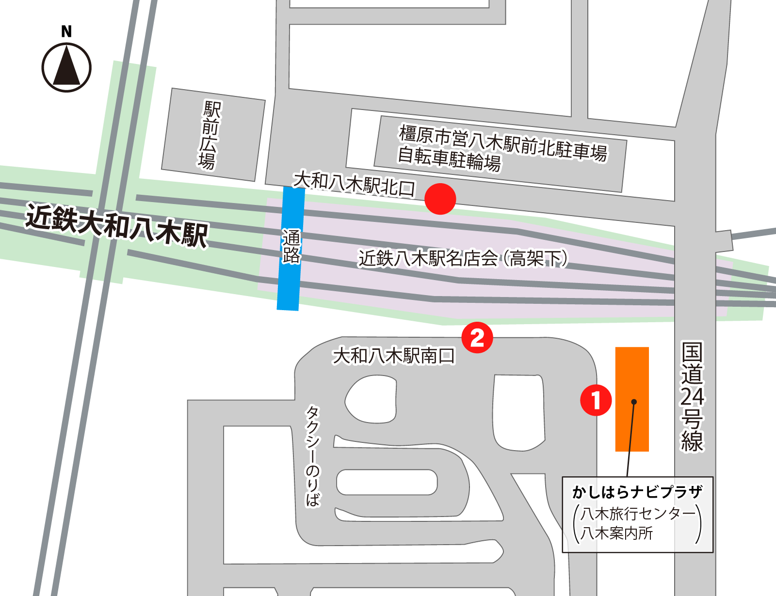 大和八木駅（北口・南口） 乗り場の地図
