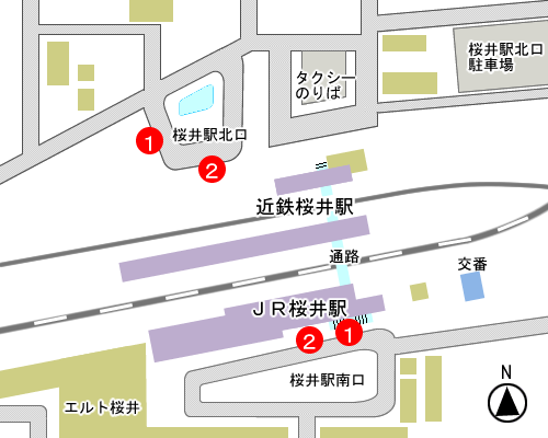 桜井駅(北口・南口) 乗り場の地図